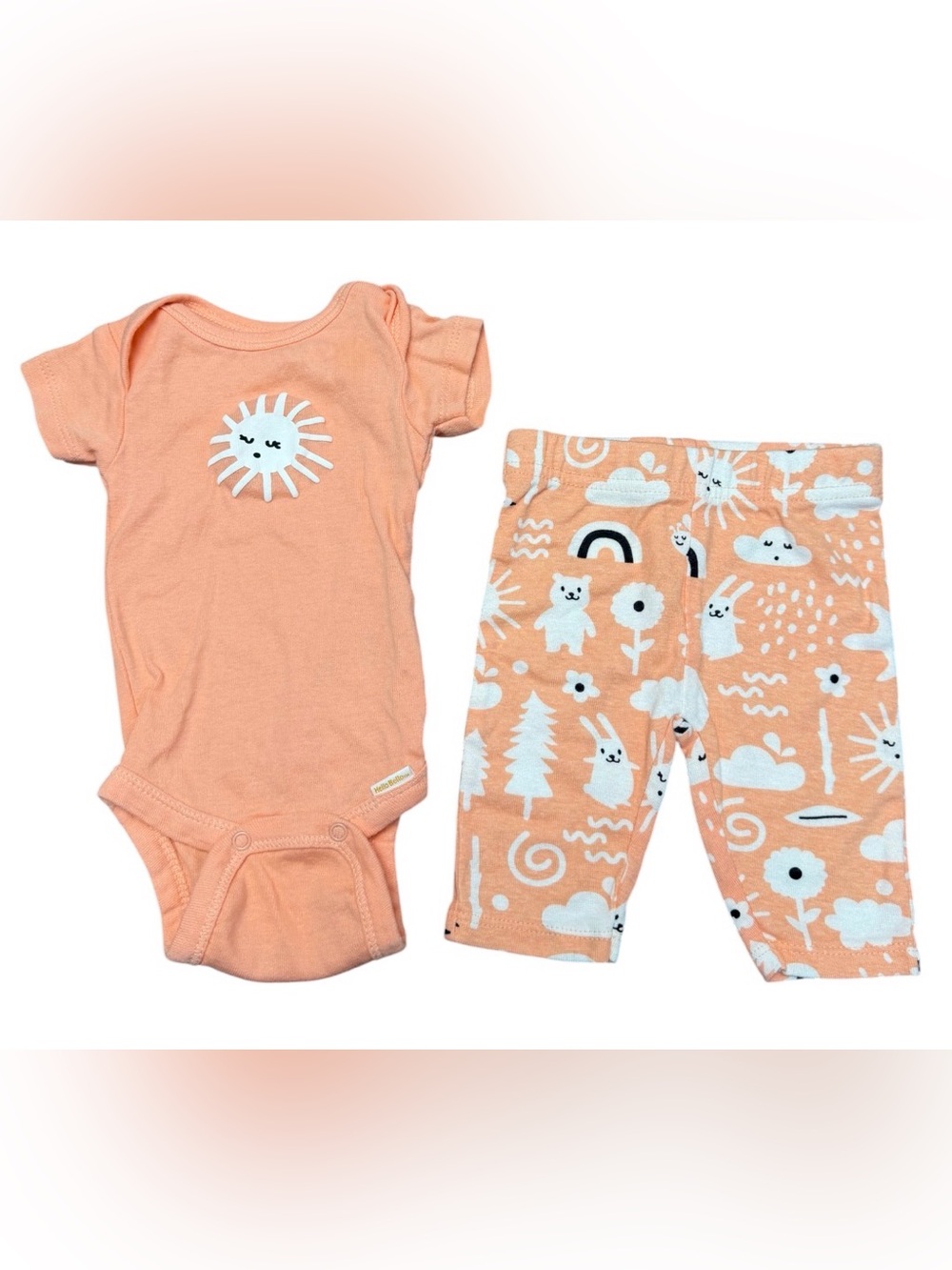Hello Bello Baby NB Newborn Outfit Set Peach/White Cotton Knit Bodysuit Pants